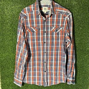 Paper Denim & Cloth Blue and Orange Plaid Casual Shirt